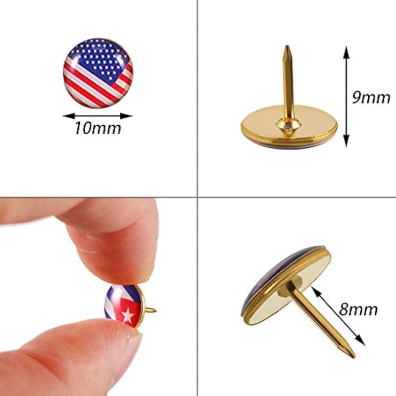 National Flag Push Pins - 194 Decorative Thumb Tacks for Maps