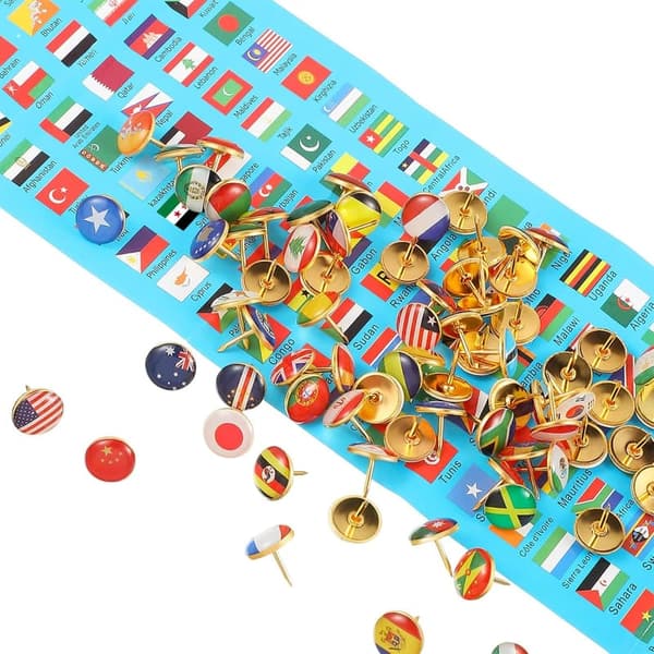 National Flag Push Pins - 194 Decorative Thumb Tacks for Maps