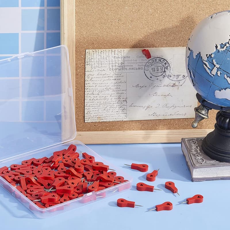 80 Wood Push Pins for Travel Maps and Art Displays