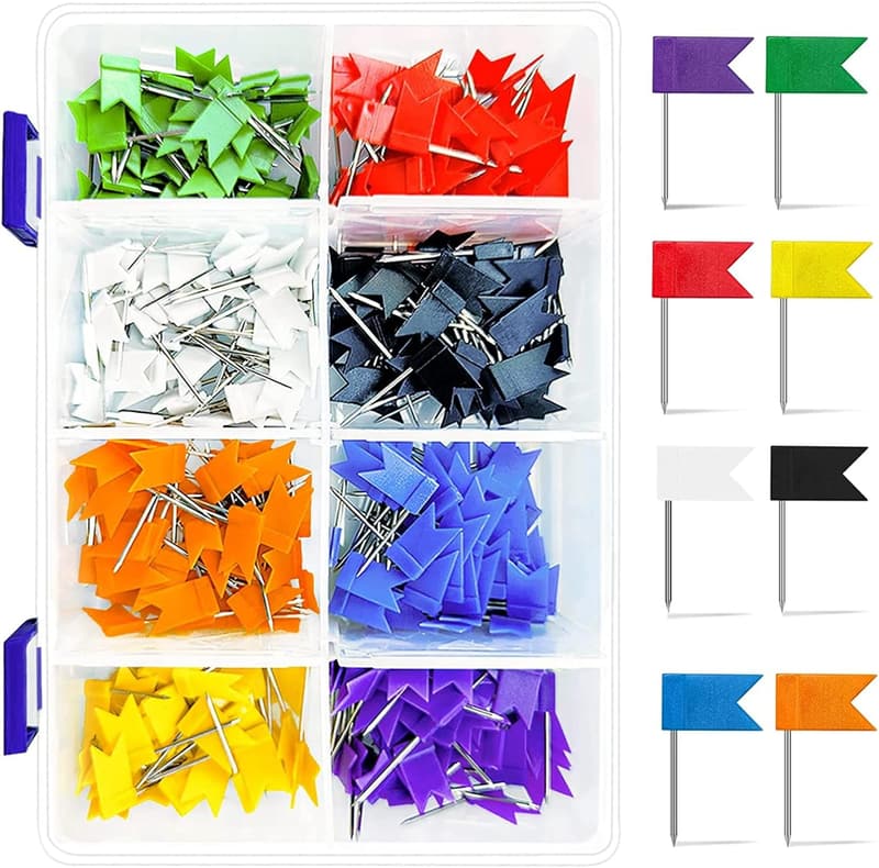 Multicolored Travel Map Push Pins - 400 Pack, Assorted Colors