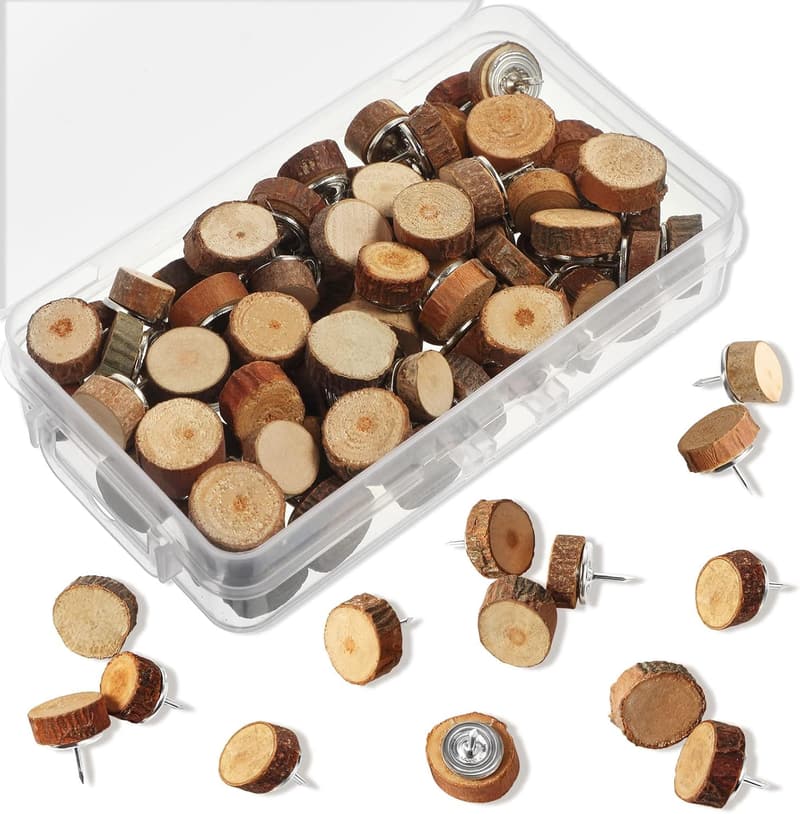 Wood Decorative Push Pins - 80 Pcs for Cork Boards & Crafts
