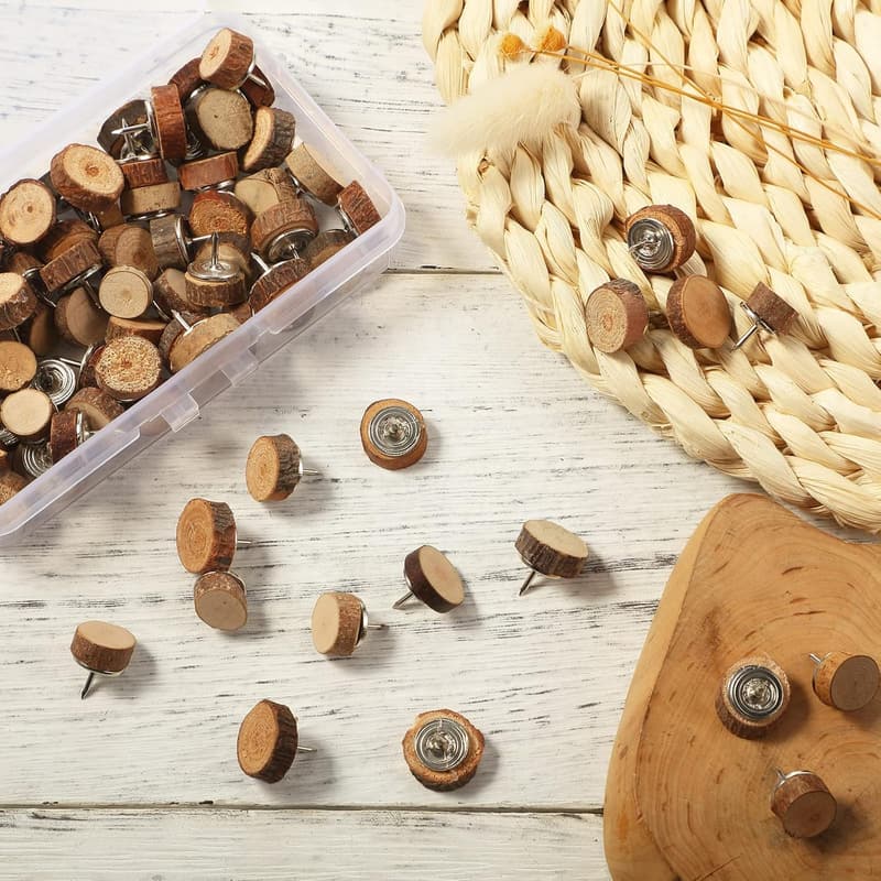 Wood Decorative Push Pins - 80 Pcs for Cork Boards & Crafts