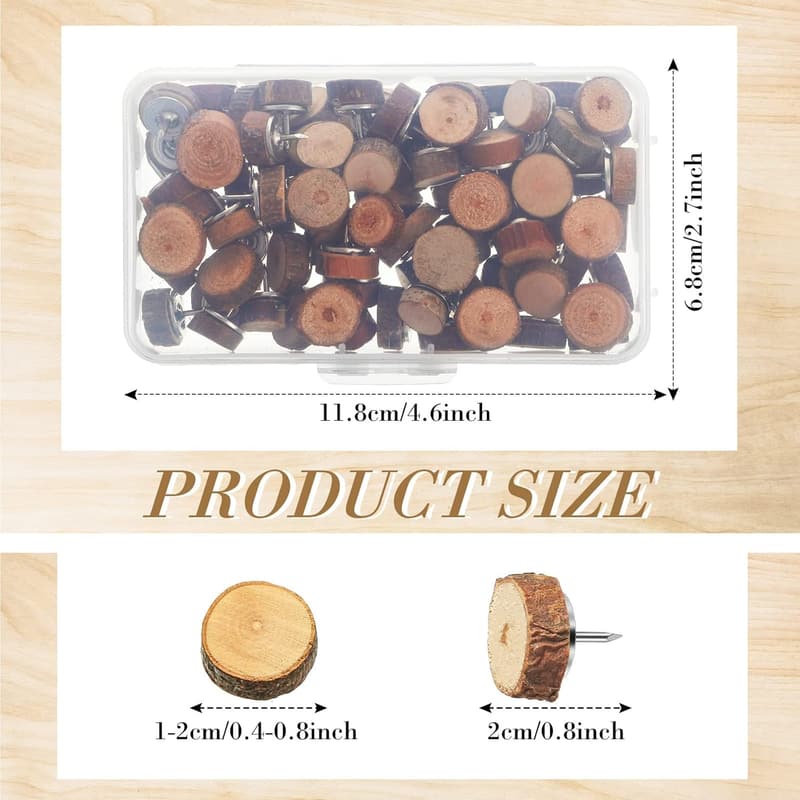 Wood Decorative Push Pins - 80 Pcs for Cork Boards & Crafts