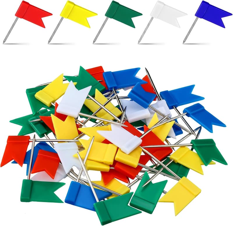 Multi-Color Map Flag Push Pins - 60 Pieces Set