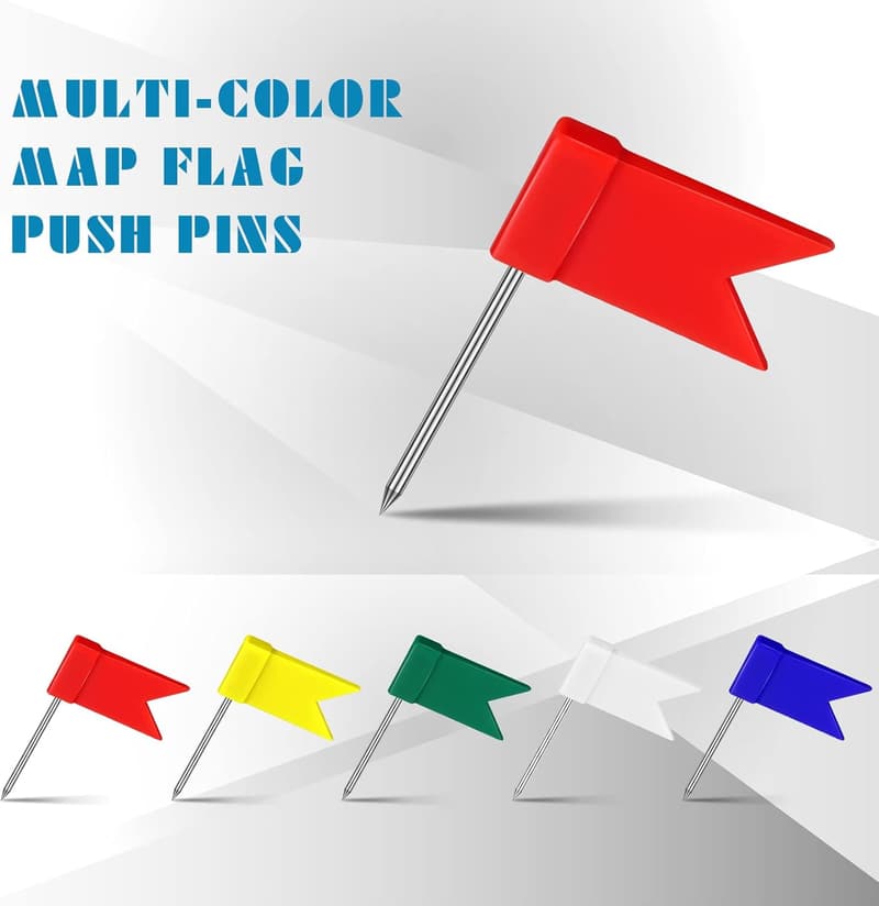 Multi-Color Map Flag Push Pins - 60 Pieces Set