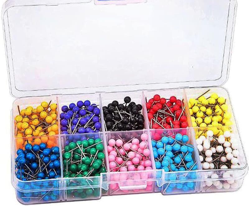 Travel Map Push Pins - 500 Colorful Tacks in Reconfigurable Container