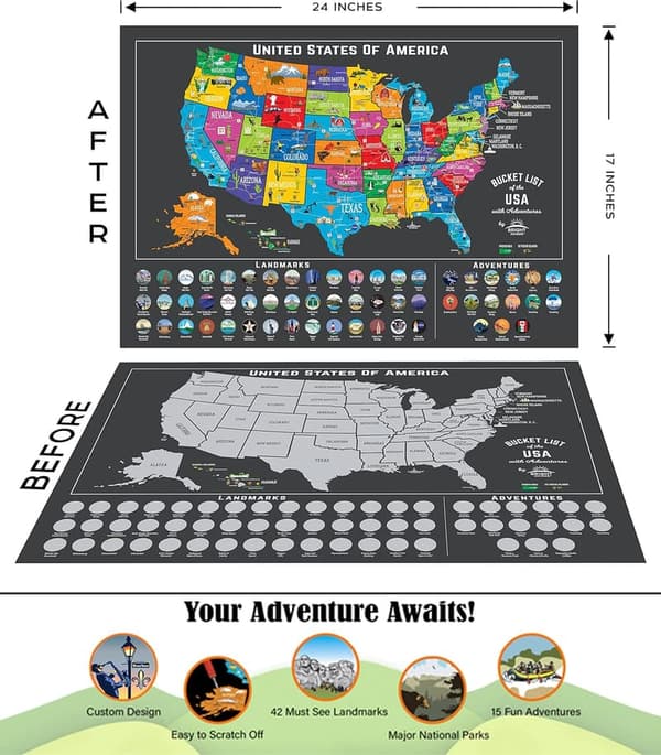 Scratch Off Map of the USA with National Parks & Landmarks