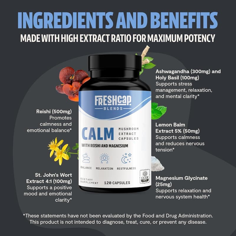 Calm Gummies with Reishi & Ashwagandha - Vegan Supplement, 60 Count