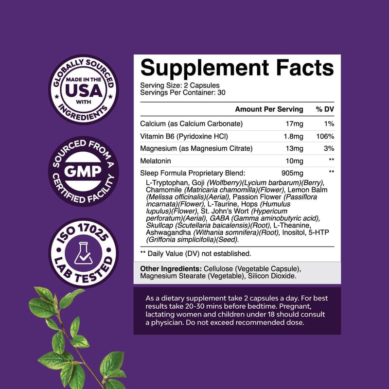 Natural Sleep Aid - Non-Addictive Magnesium & Herbal Formula