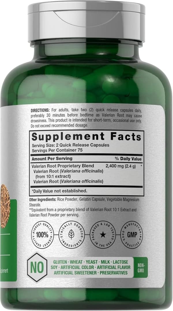 Valerian Root Extract Capsules 2400mg | Non-GMO, Gluten-Free