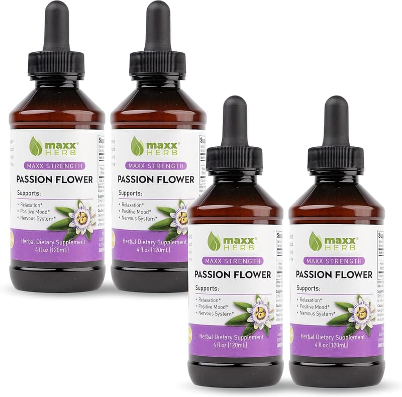 Max Strength Passion Flower Extract for Stress Relief - 4 Bottles