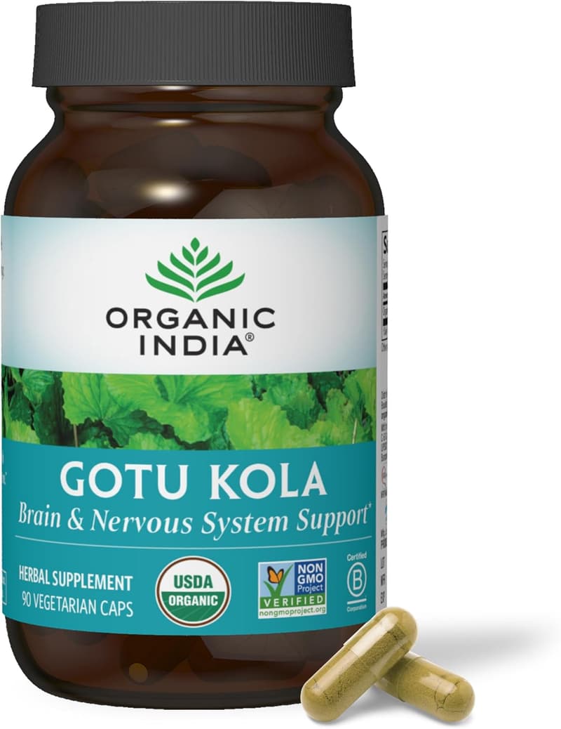 USDA Organic Gotu Kola Herbal Supplement for Brain Support - 90 Caps