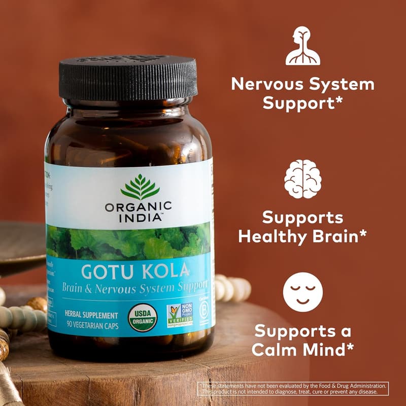 USDA Organic Gotu Kola Herbal Supplement for Brain Support - 90 Caps