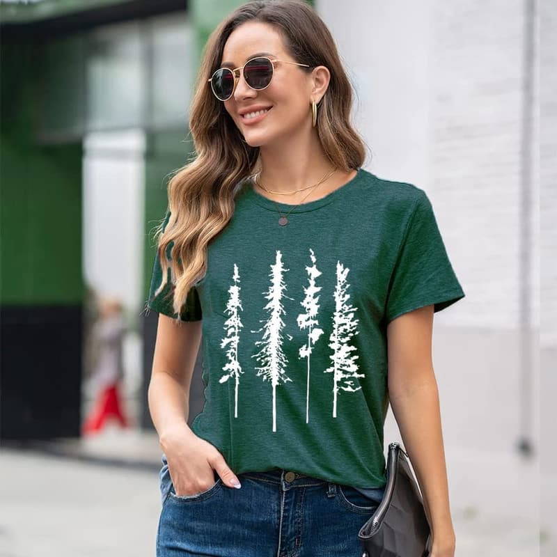 Summer Hiking Pine Tree T-Shirt for Women - Comfy Athletic Tee