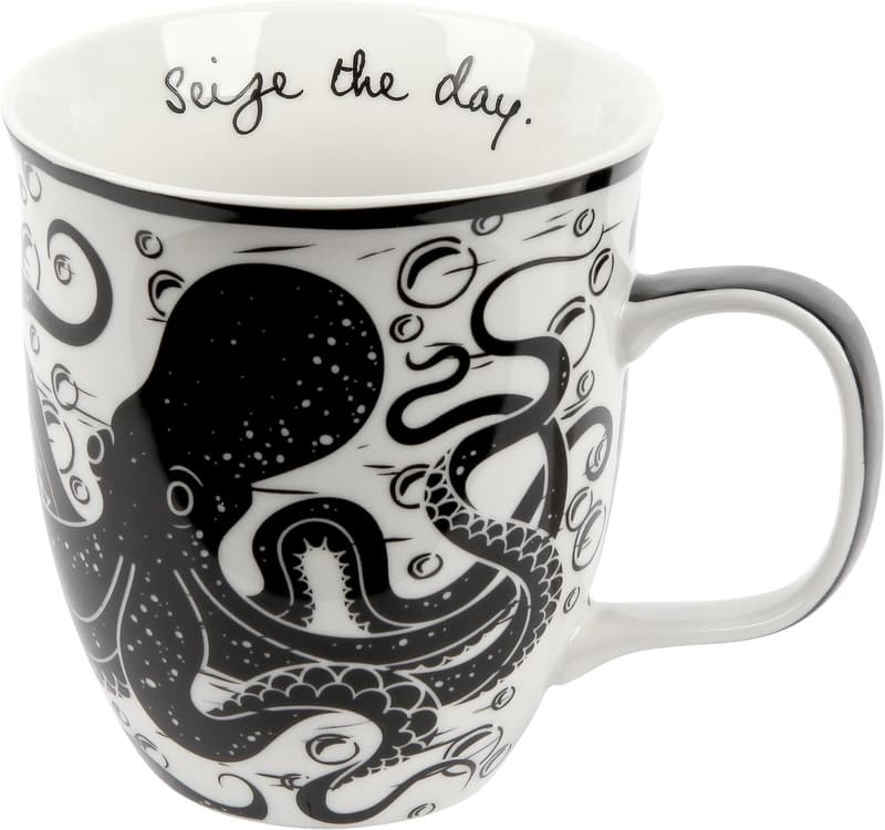Boho Octopus Ceramic Mug - 16 oz Black and White