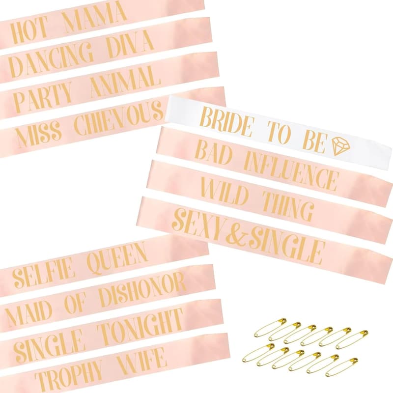 Bride & Bridesmaid Bachelorette Party Sashes - 12 Pack
