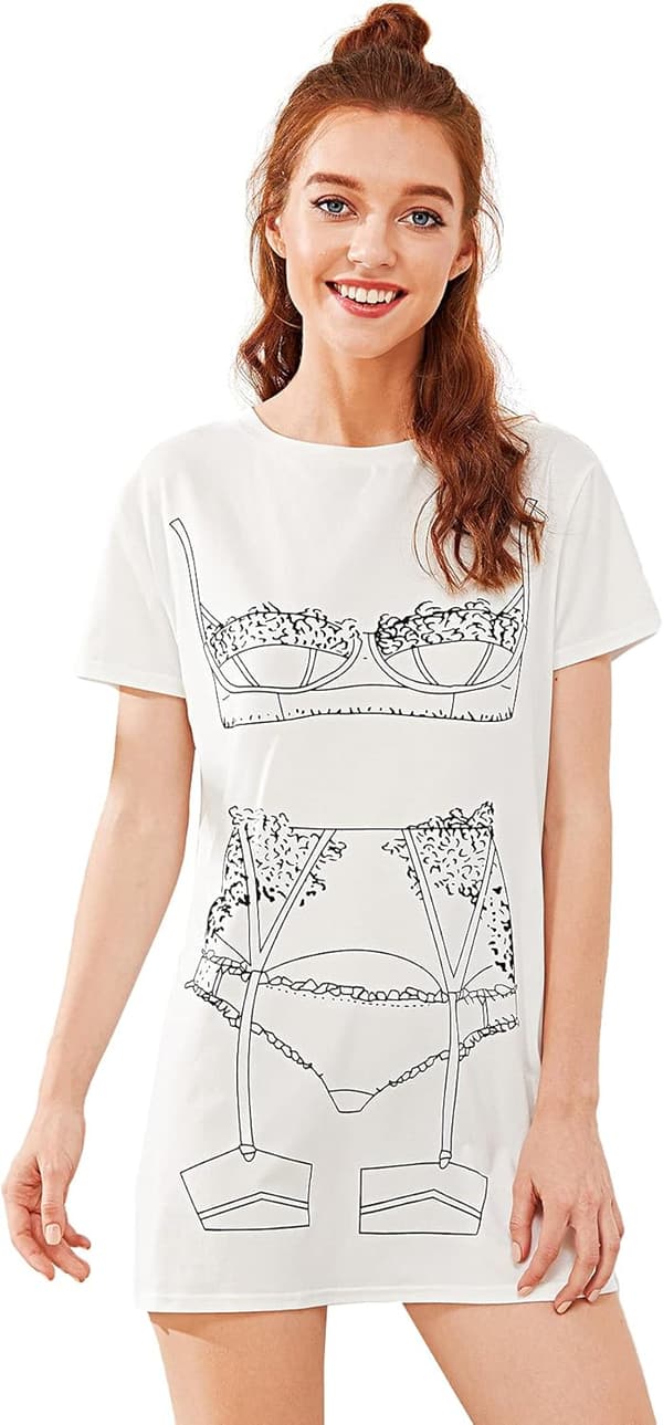 Funny Print T-Shirt Sleepdress for Women
