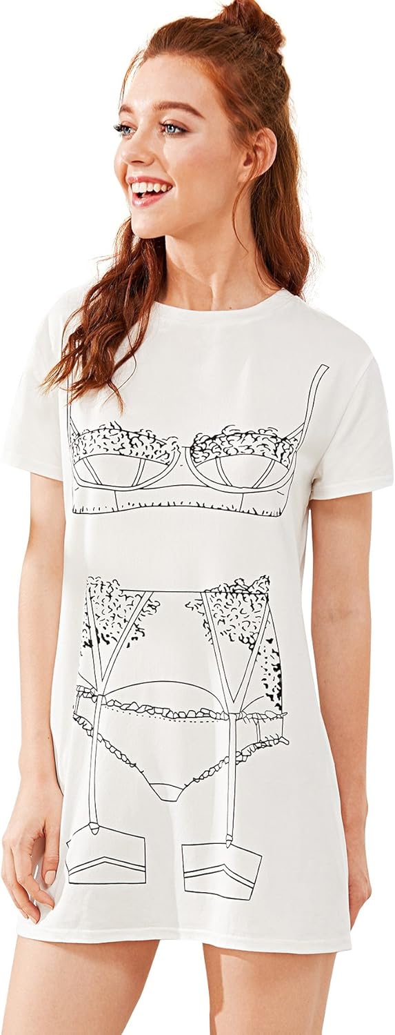 Funny Print T-Shirt Sleepdress for Women