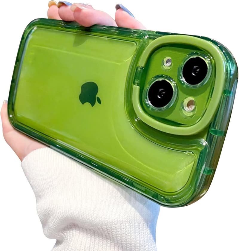 iPhone 13 Clear Kickstand Case with Camera Holder - Green