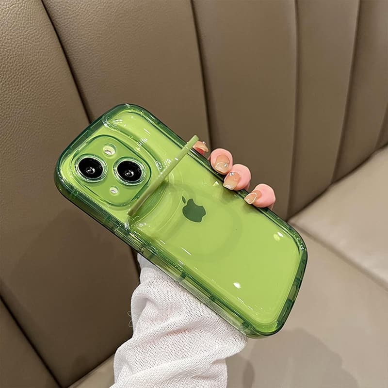 iPhone 13 Clear Kickstand Case with Camera Holder - Green