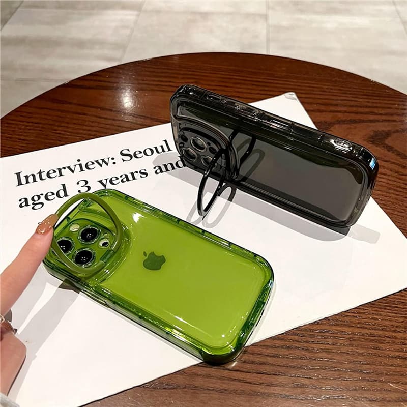 iPhone 13 Clear Kickstand Case with Camera Holder - Green