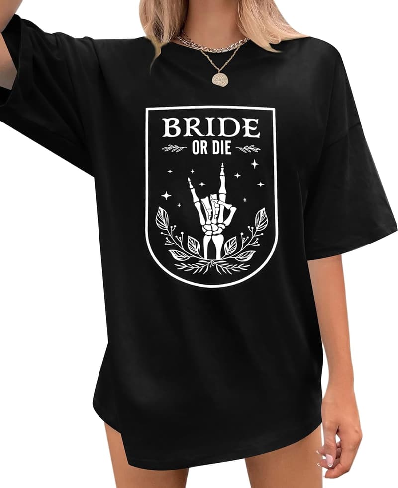 Bachelorette Party Oversized Bride T-Shirt with Skeleton Print