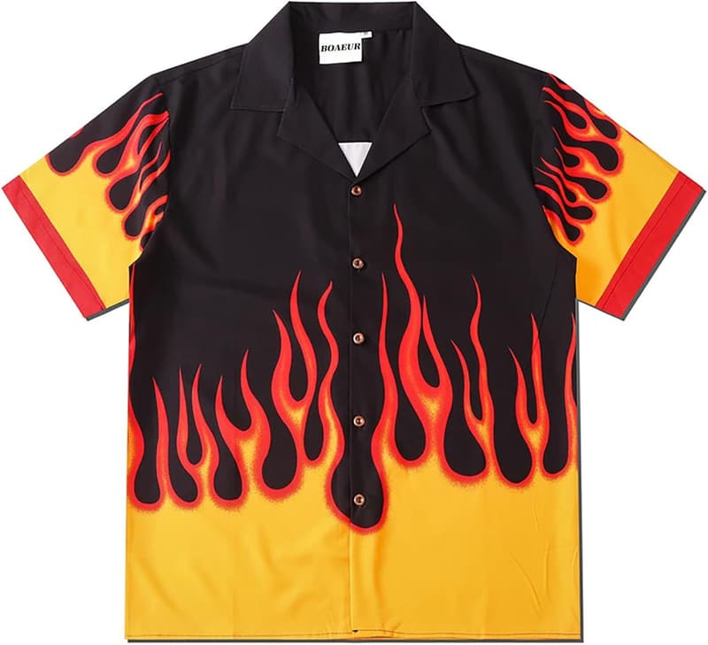 Men's 3D Graphic Bowling Shirt - Short Sleeve Flame Print