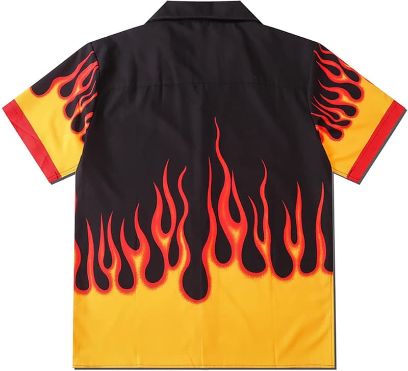 Men's 3D Graphic Bowling Shirt - Short Sleeve Flame Print