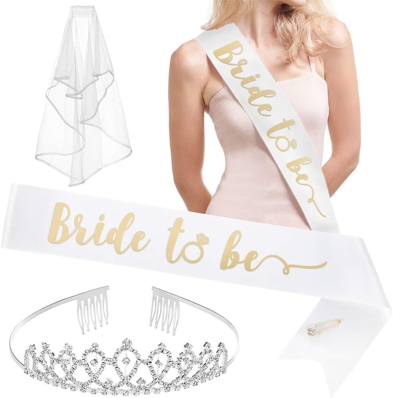 Bachelorette Party Decorations Kit - Bride To Be Sash, Tiara, Veil