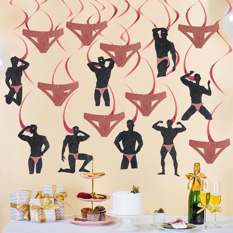 Rose Gold Bachelorette Party Hanging Swirls Decor (16PCS)