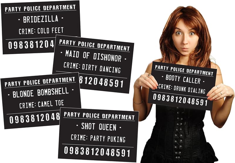 Funny Mugshot Signs - Black & White Photo Booth Props for Bachelorette Party