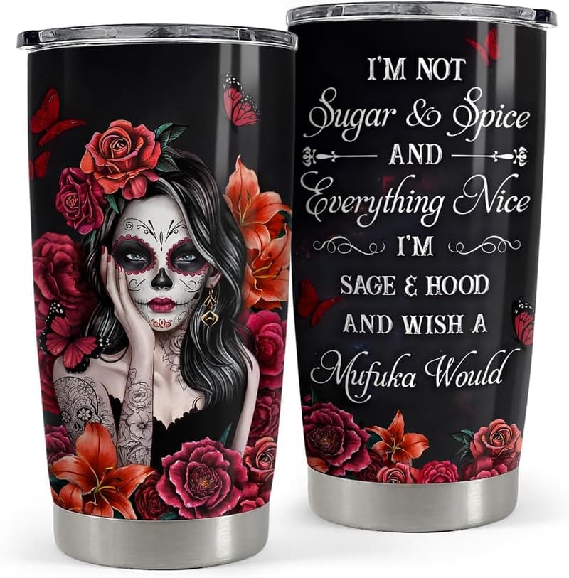 Birthday Gift Sugar Skull Insulated Tumbler 20oz for Women