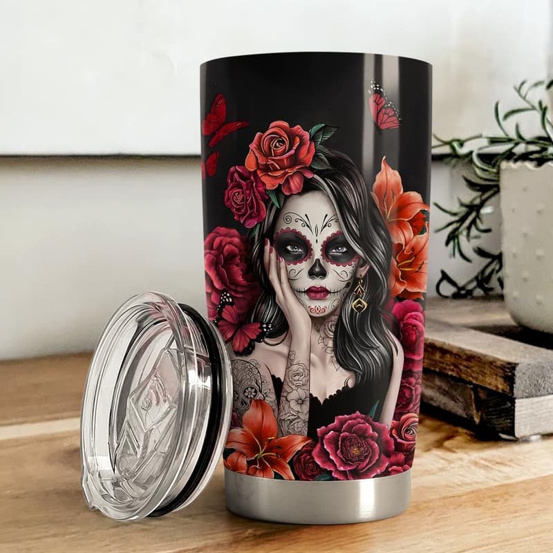Birthday Gift Sugar Skull Insulated Tumbler 20oz for Women