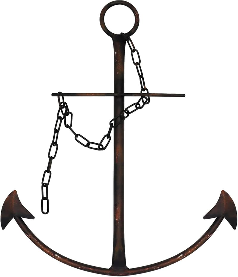 Antique Metal Anchor Wall Decor with Chain for Nautical Theme