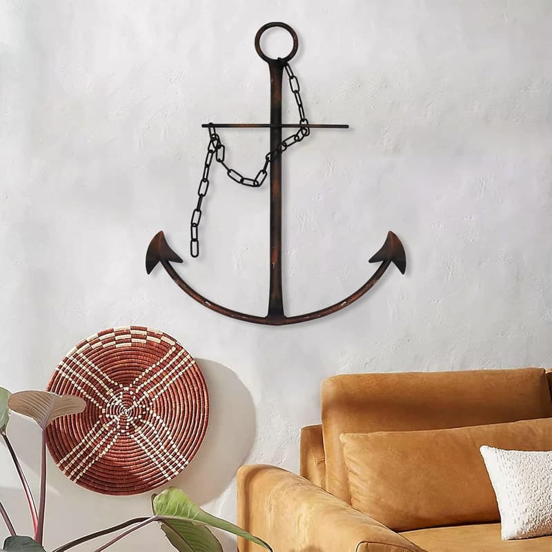 Antique Metal Anchor Wall Decor with Chain for Nautical Theme