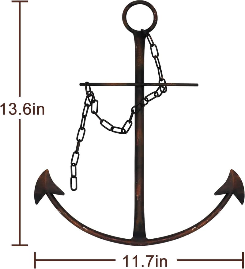 Antique Metal Anchor Wall Decor with Chain for Nautical Theme