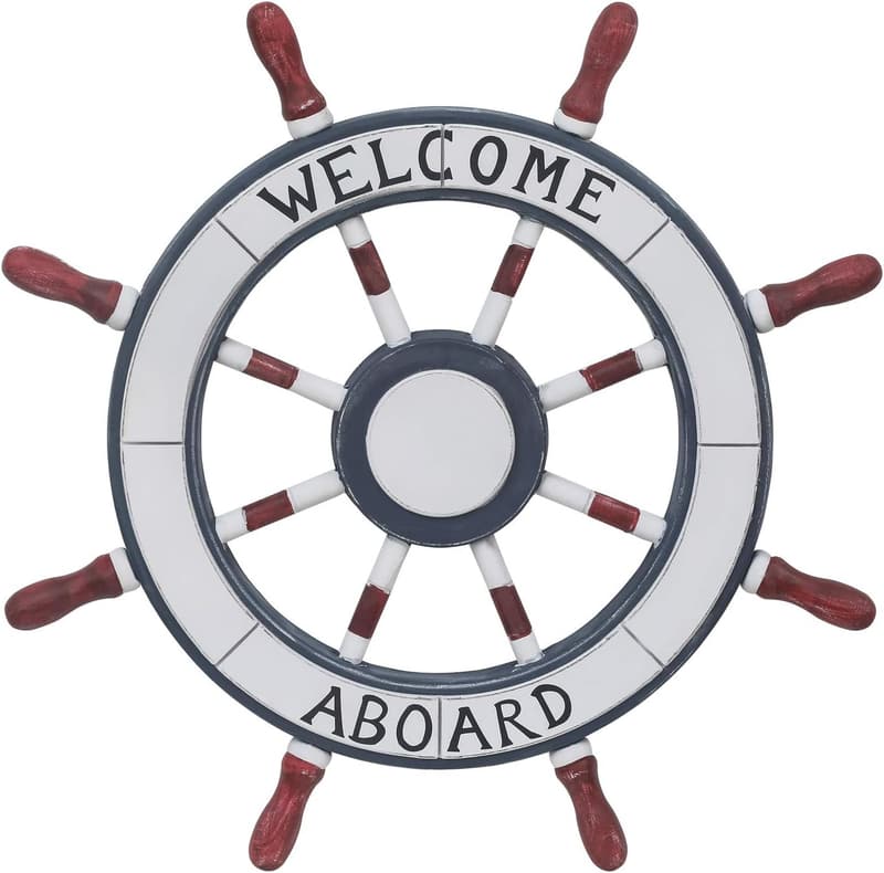 Welcome Aboard Nautical Ship Steering Wheel Wall Decor, 24