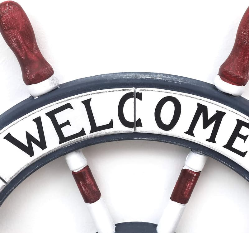 Welcome Aboard Nautical Ship Steering Wheel Wall Decor, 24