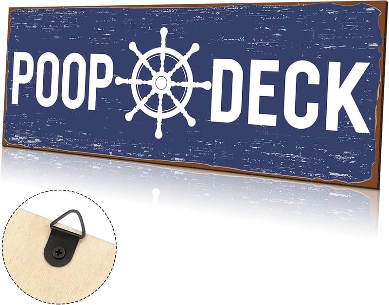 Nautical Bathroom Wall Decor - Rustic Wooden Poop Deck Sign