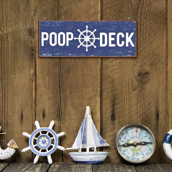 Nautical Bathroom Wall Decor - Rustic Wooden Poop Deck Sign