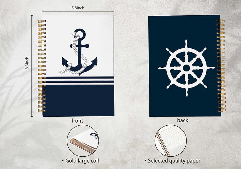 Nautical Anchor Spiral Journal - Ocean Lover Gift, 8.3