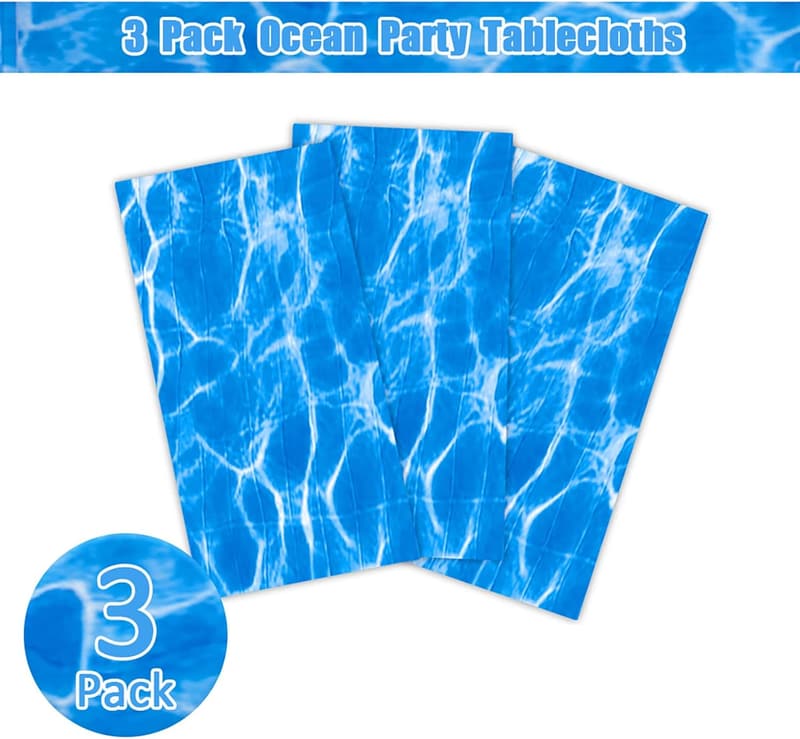 Ocean Wave Tablecloths - 3 Pack, Splashproof Beach Party Decor