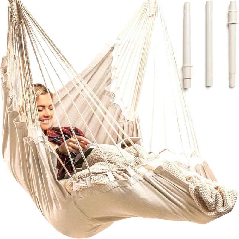 Hammock Chair with Footrest – Durable Indoor/Outdoor Swing – 440lbs Capacity