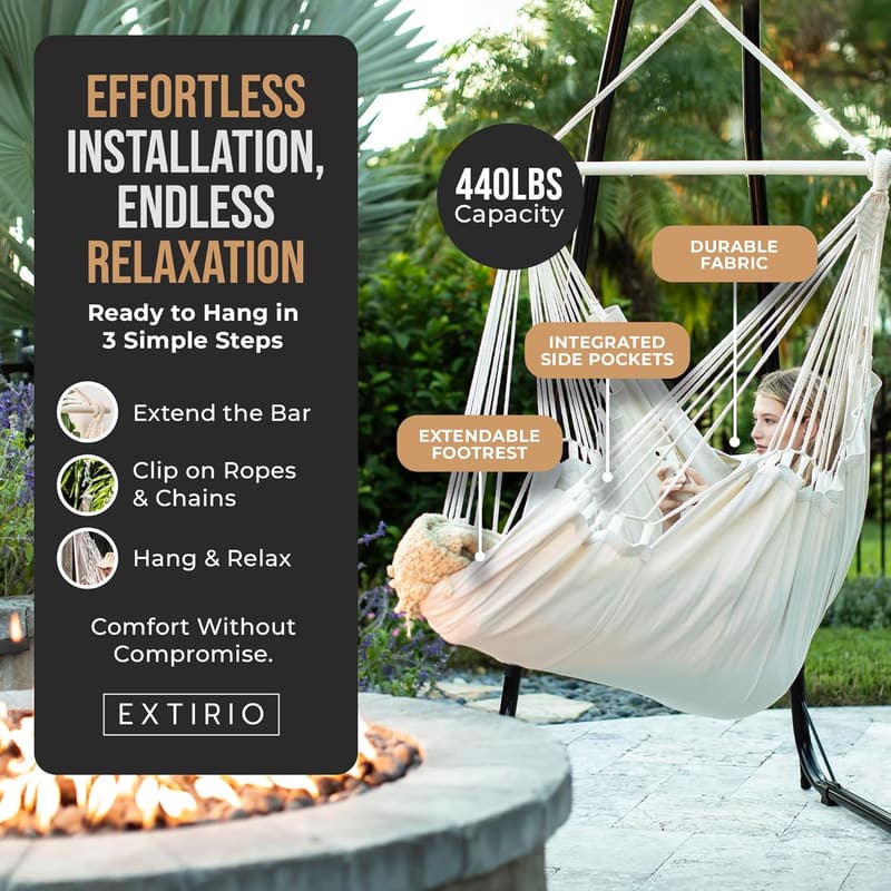 Hammock Chair with Footrest – Durable Indoor/Outdoor Swing – 440lbs Capacity