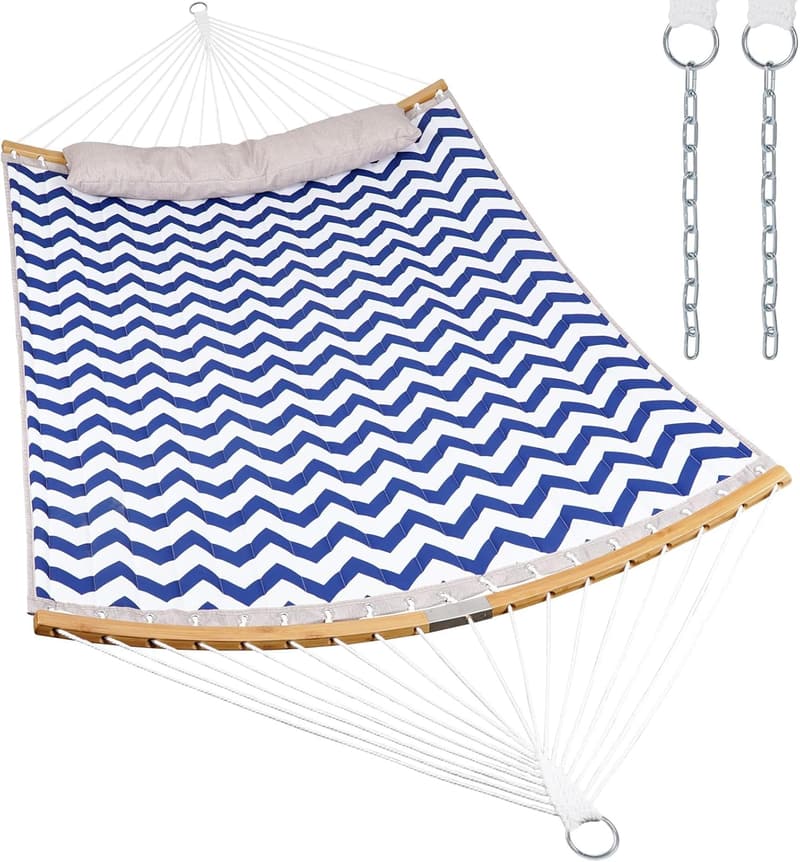 Blue Double Hammock with Spreader Bar - 450 lbs Capacity