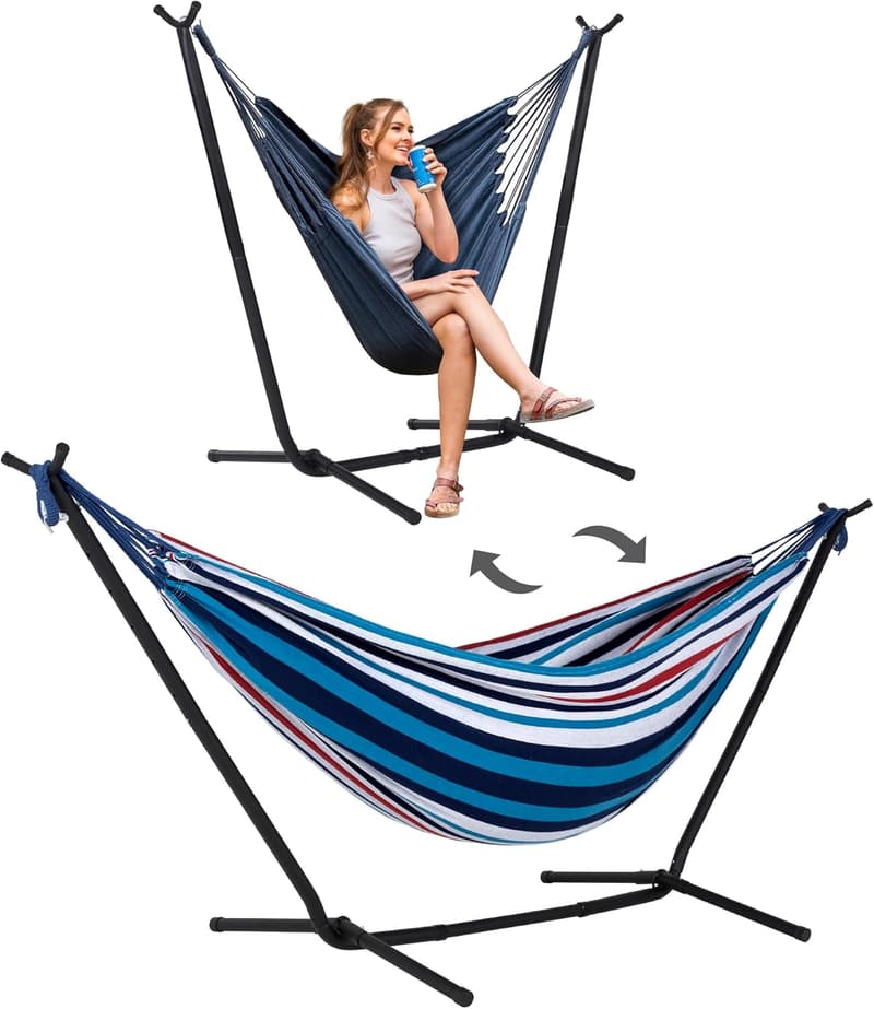 Convertible Portable Double Hammock with Stand - Sea Blue
