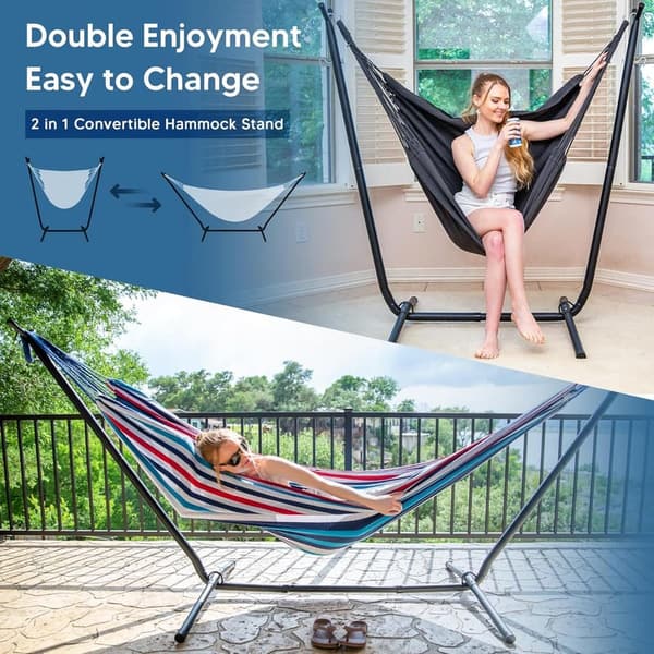 Convertible Portable Double Hammock with Stand - Sea Blue