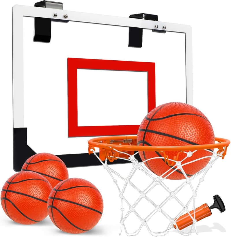 Indoor Over-the-Door Basketball Hoop for Kids & Teens - Mini Set with 4 Balls