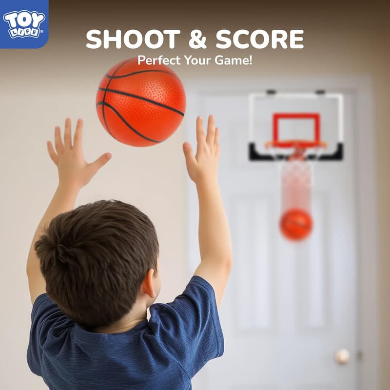Indoor Over-the-Door Basketball Hoop for Kids & Teens - Mini Set with 4 Balls