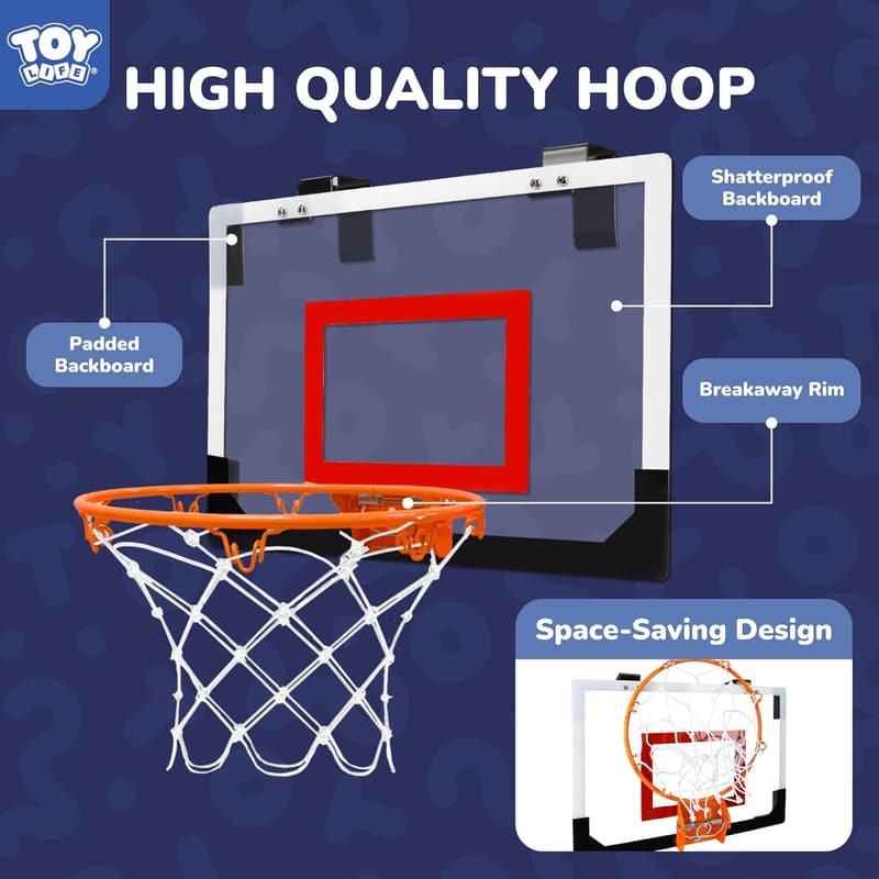 Indoor Over-the-Door Basketball Hoop for Kids & Teens - Mini Set with 4 Balls
